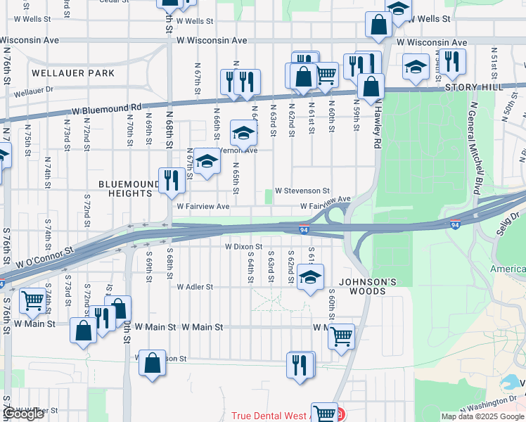 map of restaurants, bars, coffee shops, grocery stores, and more near 146 South 64th Street in Milwaukee