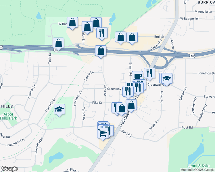 map of restaurants, bars, coffee shops, grocery stores, and more near 1918 Greenway Cross in Fitchburg