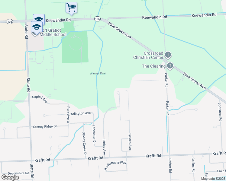 map of restaurants, bars, coffee shops, grocery stores, and more near 9 Krafft Road in Fort Gratiot Township