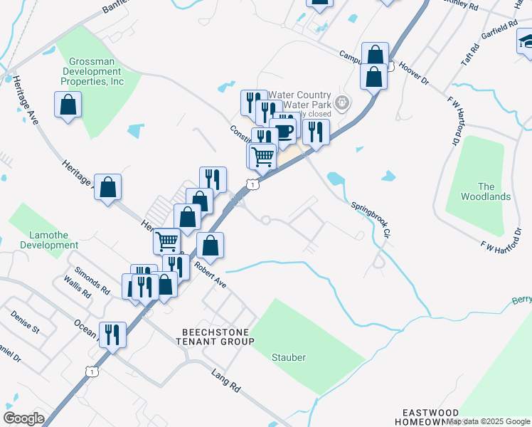 map of restaurants, bars, coffee shops, grocery stores, and more near 2456 Lafayette Road in Portsmouth