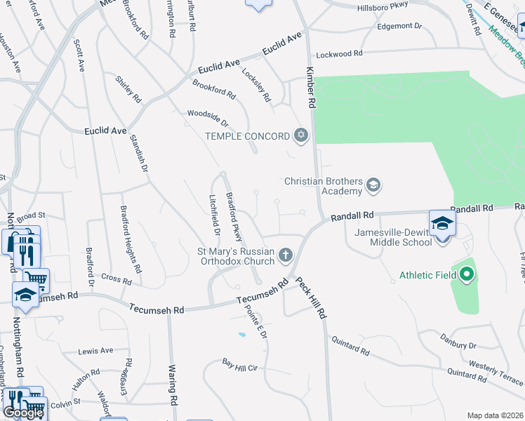 map of restaurants, bars, coffee shops, grocery stores, and more near 106 Enderberry Circle in Jamesville