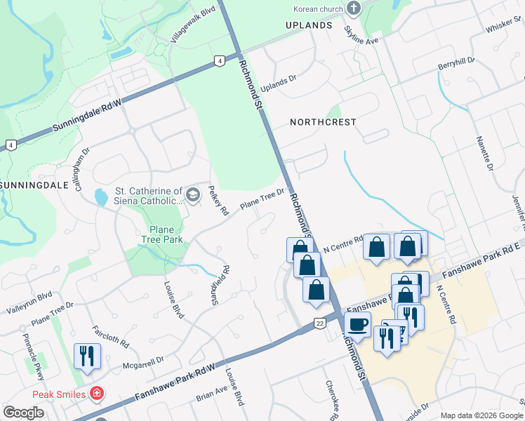 map of restaurants, bars, coffee shops, grocery stores, and more near 6 Chantry Place in London