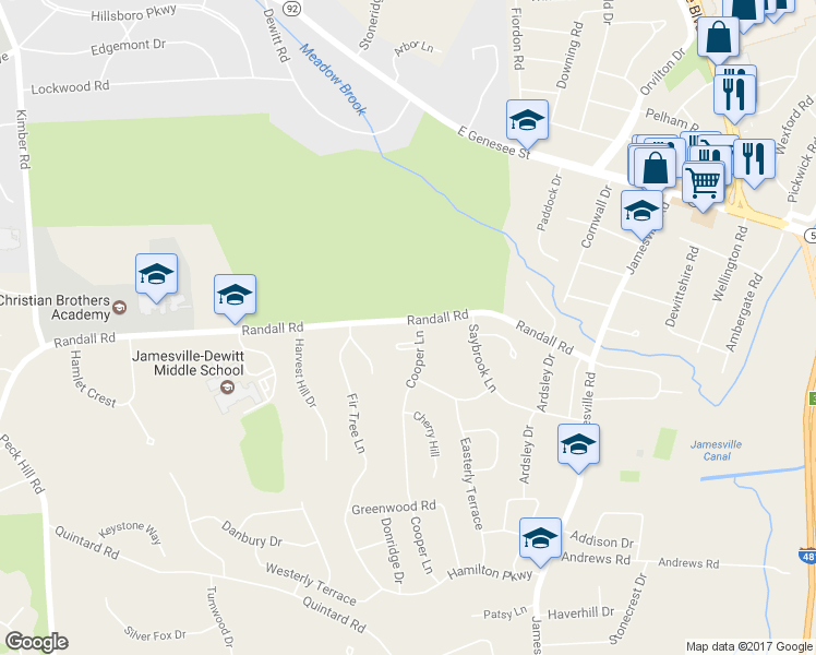 map of restaurants, bars, coffee shops, grocery stores, and more near 100 Cooper Lane in Syracuse