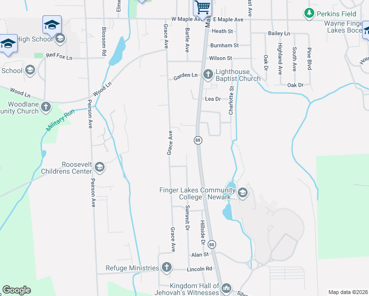 map of restaurants, bars, coffee shops, grocery stores, and more near 330 Grace Avenue in Newark