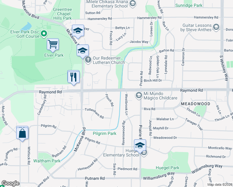 map of restaurants, bars, coffee shops, grocery stores, and more near 6308 Raymond Road in Madison