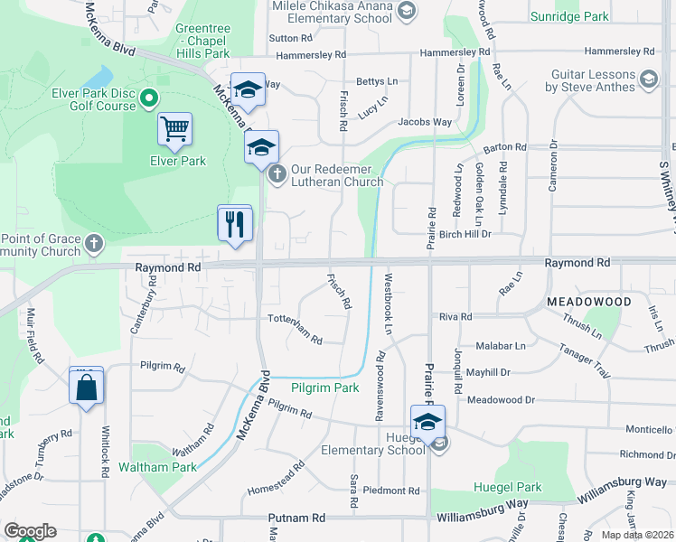 map of restaurants, bars, coffee shops, grocery stores, and more near 6412 Raymond Road in Madison