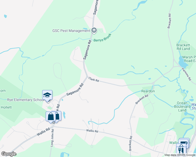 map of restaurants, bars, coffee shops, grocery stores, and more near 137 Clark Road in Rye