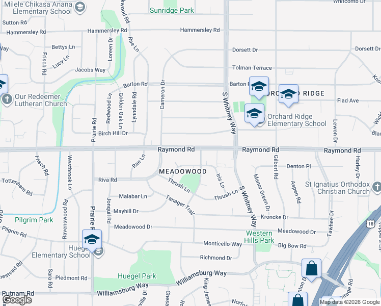 map of restaurants, bars, coffee shops, grocery stores, and more near 5806 Raymond Road in Madison