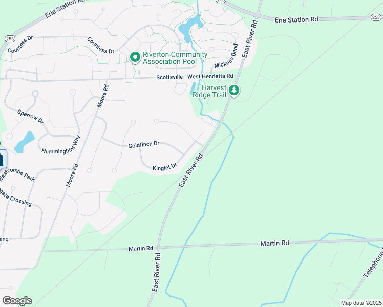 map of restaurants, bars, coffee shops, grocery stores, and more near 82 Kinglet Drive in West Henrietta