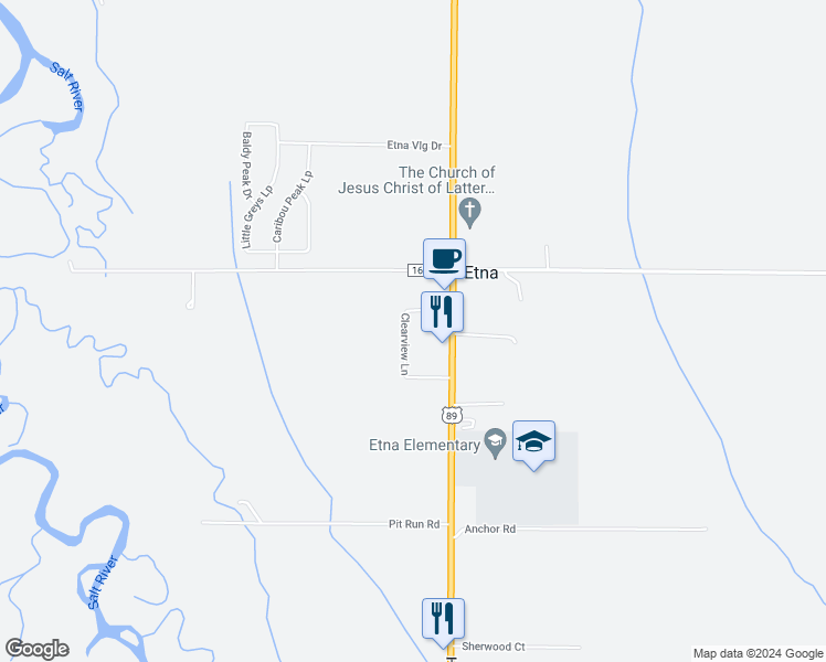 map of restaurants, bars, coffee shops, grocery stores, and more near 43 Clearview Drive in Etna