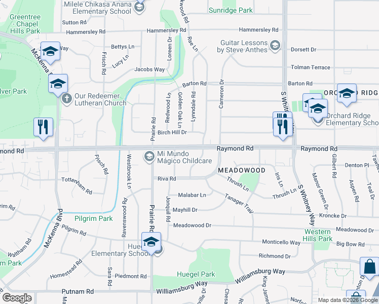 map of restaurants, bars, coffee shops, grocery stores, and more near 6014 Raymond Road in Madison