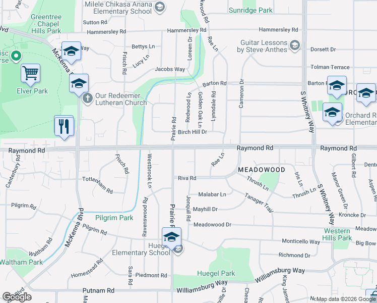 map of restaurants, bars, coffee shops, grocery stores, and more near 6038 Raymond Road in Madison
