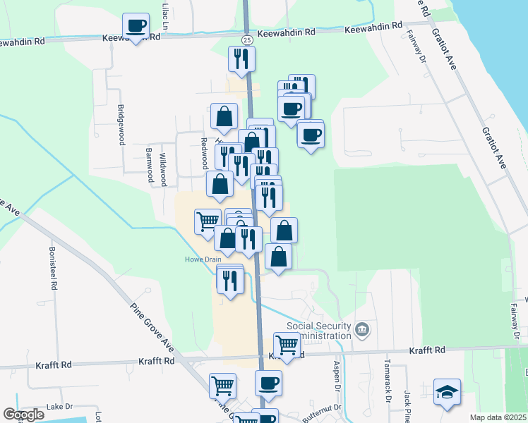 map of restaurants, bars, coffee shops, grocery stores, and more near 4216 24th Avenue in Fort Gratiot Township