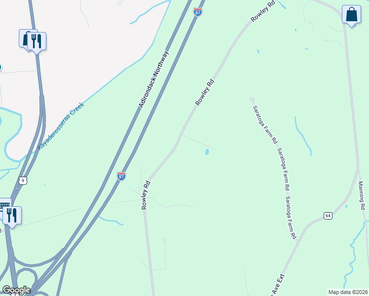 map of restaurants, bars, coffee shops, grocery stores, and more near 2130 Rowley Road in Ballston Spa