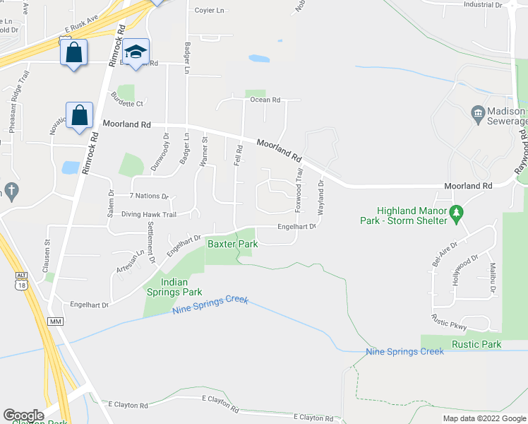 map of restaurants, bars, coffee shops, grocery stores, and more near 1032 South Sunny Vale Lane in Madison
