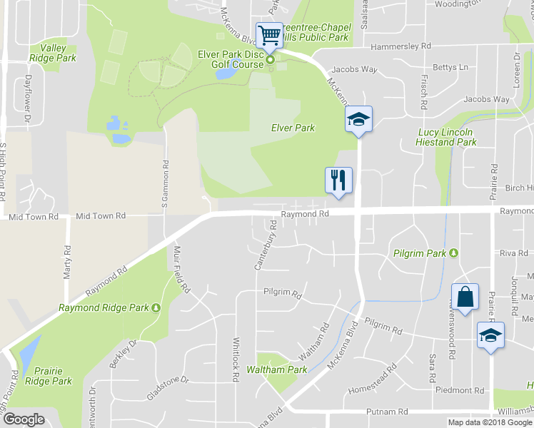 map of restaurants, bars, coffee shops, grocery stores, and more near 6905 Raymond Road in Madison