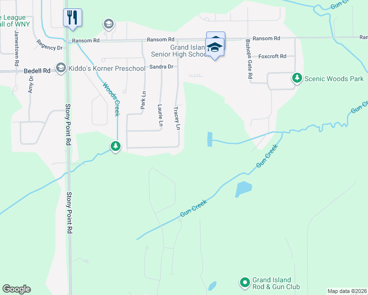map of restaurants, bars, coffee shops, grocery stores, and more near 331 Tracey Lane in Grand Island