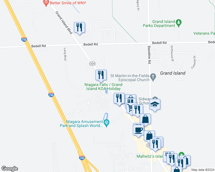 map of restaurants, bars, coffee shops, grocery stores, and more near 2529-2557 Grand Island Boulevard in Grand Island