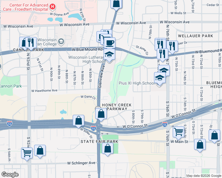 map of restaurants, bars, coffee shops, grocery stores, and more near 330 R Glenview Avenue in Milwaukee