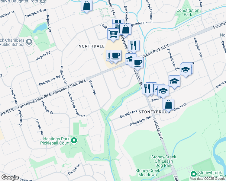 map of restaurants, bars, coffee shops, grocery stores, and more near 1514 Stoneybrook Crescent in London