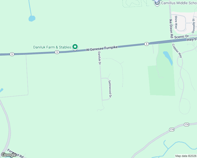 map of restaurants, bars, coffee shops, grocery stores, and more near 16 Daniluk Drive in Camillus