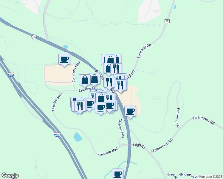 map of restaurants, bars, coffee shops, grocery stores, and more near 7979 Pittsford Victor Road in Victor