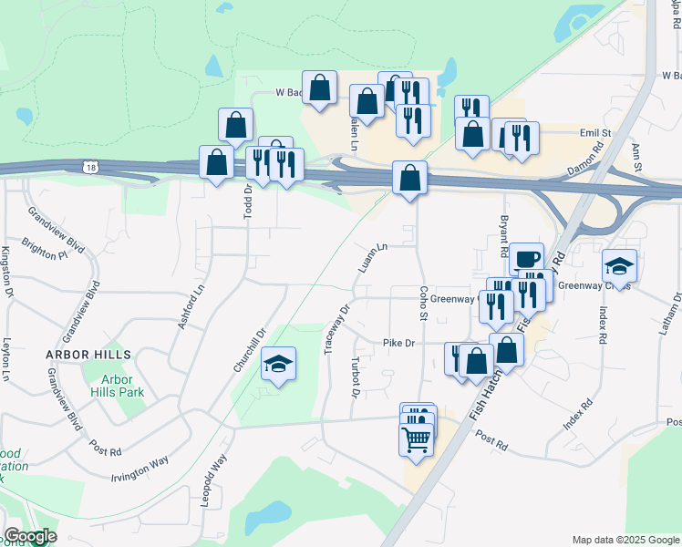 map of restaurants, bars, coffee shops, grocery stores, and more near 2234 Luann Lane in Madison