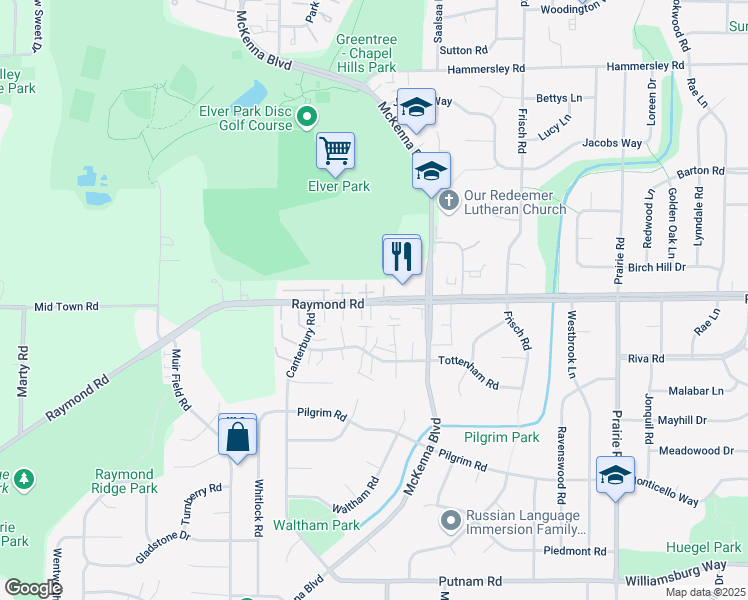 map of restaurants, bars, coffee shops, grocery stores, and more near 9 Bennett Court in Madison