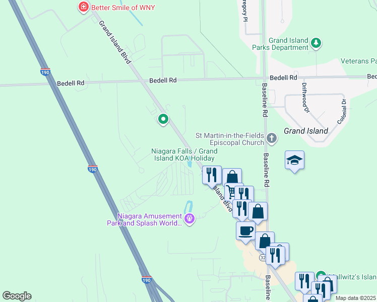 map of restaurants, bars, coffee shops, grocery stores, and more near 2529 Grand Island Boulevard in Grand Island