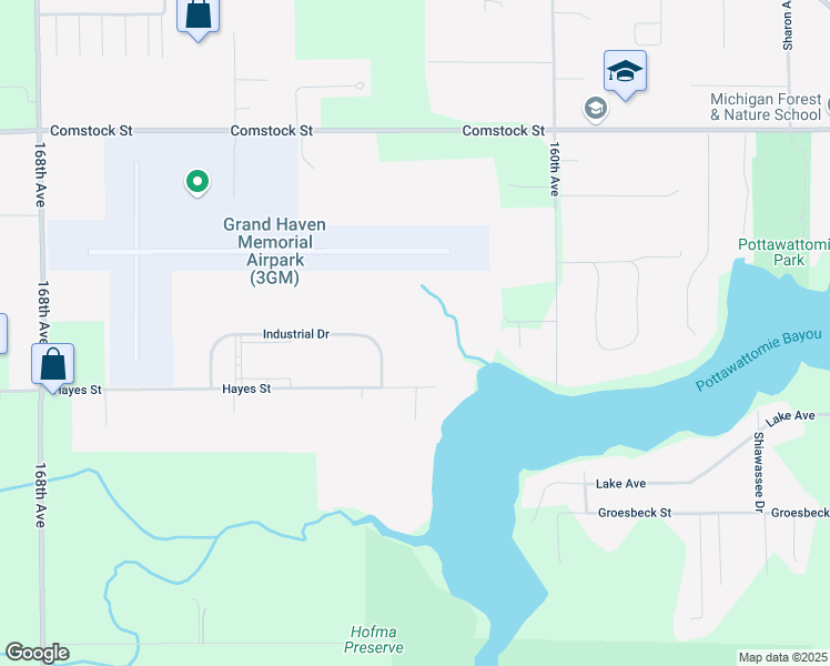 map of restaurants, bars, coffee shops, grocery stores, and more near 1865 Industrial Drive in Grand Haven