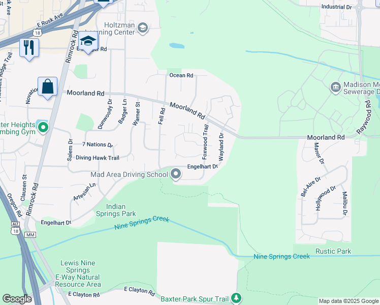 map of restaurants, bars, coffee shops, grocery stores, and more near 1028 South Sunny Vale Lane in Madison
