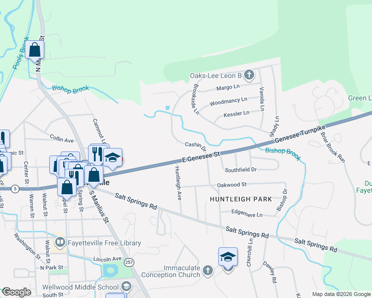map of restaurants, bars, coffee shops, grocery stores, and more near 111 Cashin Dr in Fayetteville