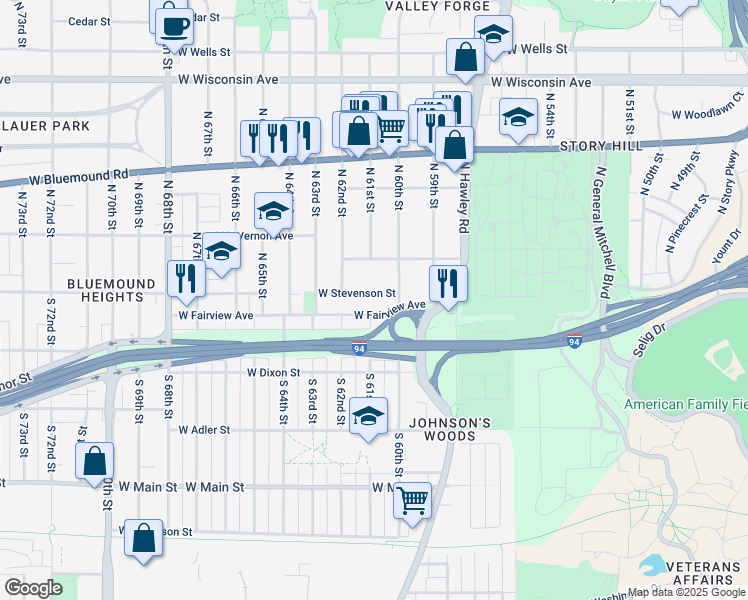 map of restaurants, bars, coffee shops, grocery stores, and more near 6035A West Stevenson Street in Milwaukee