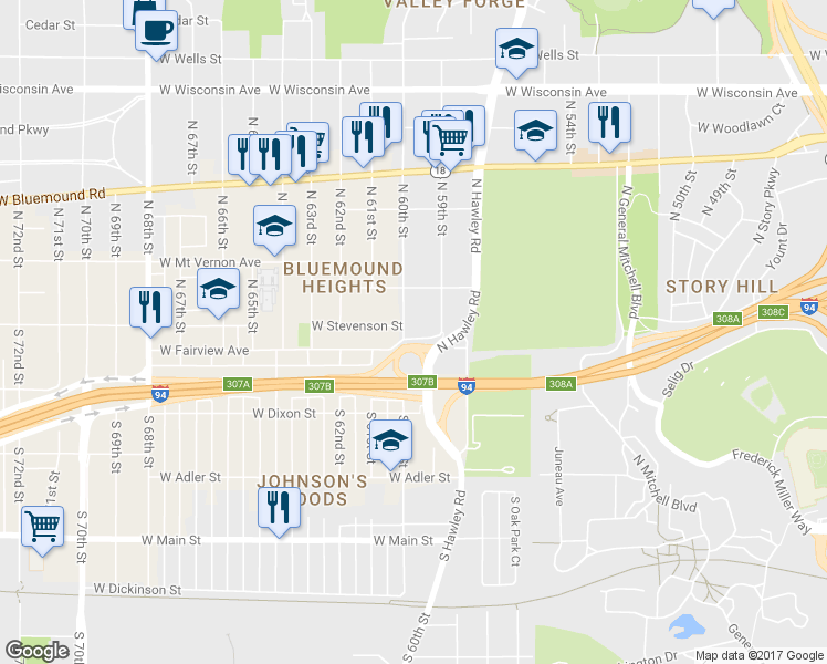 map of restaurants, bars, coffee shops, grocery stores, and more near 124 North 60th Street in Milwaukee