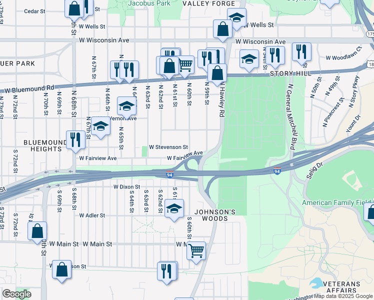 map of restaurants, bars, coffee shops, grocery stores, and more near 124 North 60th Street in Milwaukee