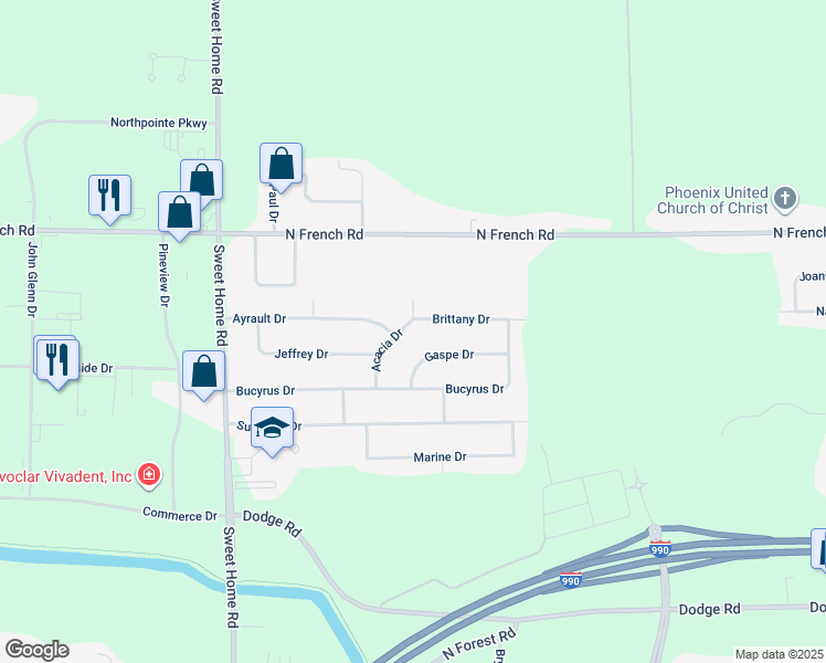 map of restaurants, bars, coffee shops, grocery stores, and more near 59 Acacia Drive in Buffalo
