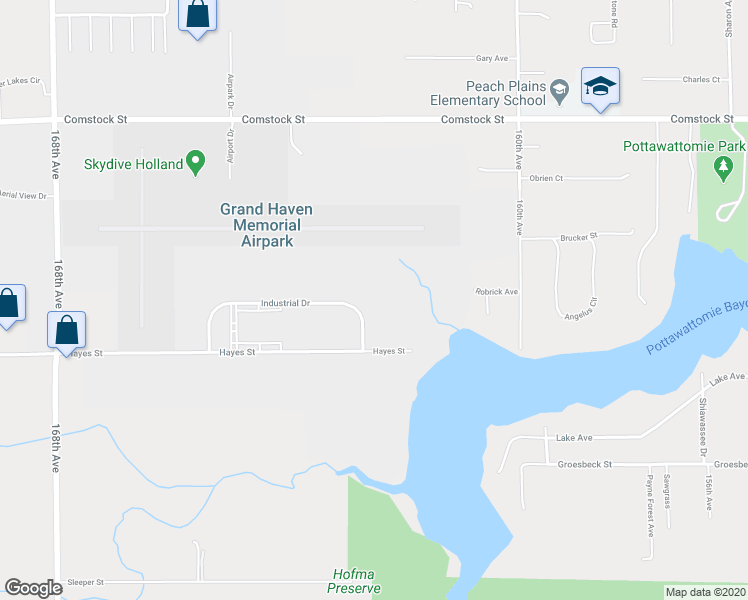map of restaurants, bars, coffee shops, grocery stores, and more near 1865 Industrial Drive in Grand Haven