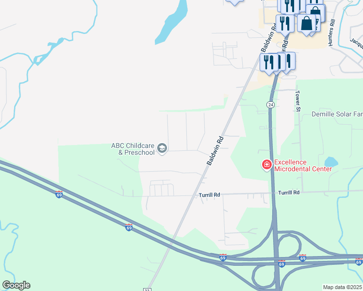 map of restaurants, bars, coffee shops, grocery stores, and more near 1146 Gwen Drive in Lapeer