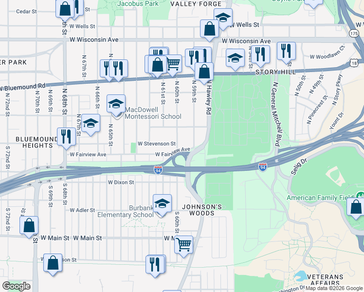 map of restaurants, bars, coffee shops, grocery stores, and more near 124 North 60th Street in Milwaukee