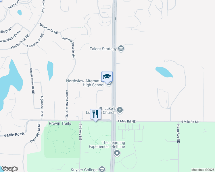 map of restaurants, bars, coffee shops, grocery stores, and more near 3801 East Beltline Avenue Northeast in Grand Rapids