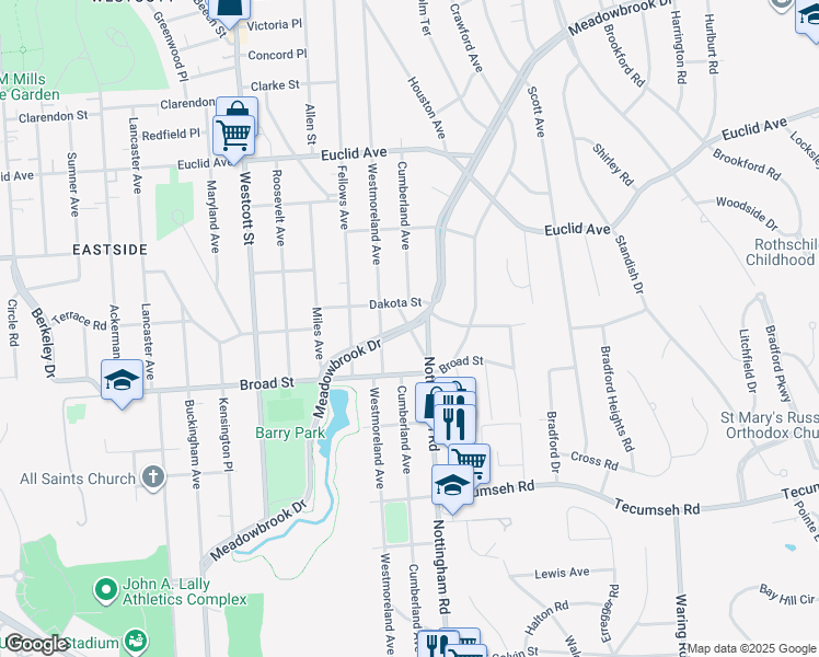 map of restaurants, bars, coffee shops, grocery stores, and more near 189 Cumberland Place in Syracuse