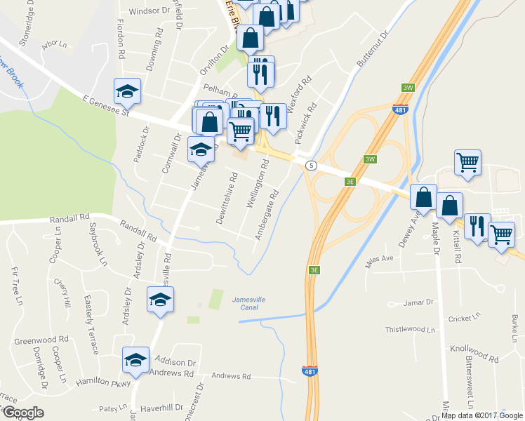 map of restaurants, bars, coffee shops, grocery stores, and more near 214 Ambergate Road in Syracuse