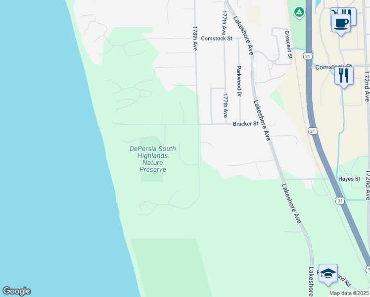map of restaurants, bars, coffee shops, grocery stores, and more near 17855 Dewberry Place in Grand Haven
