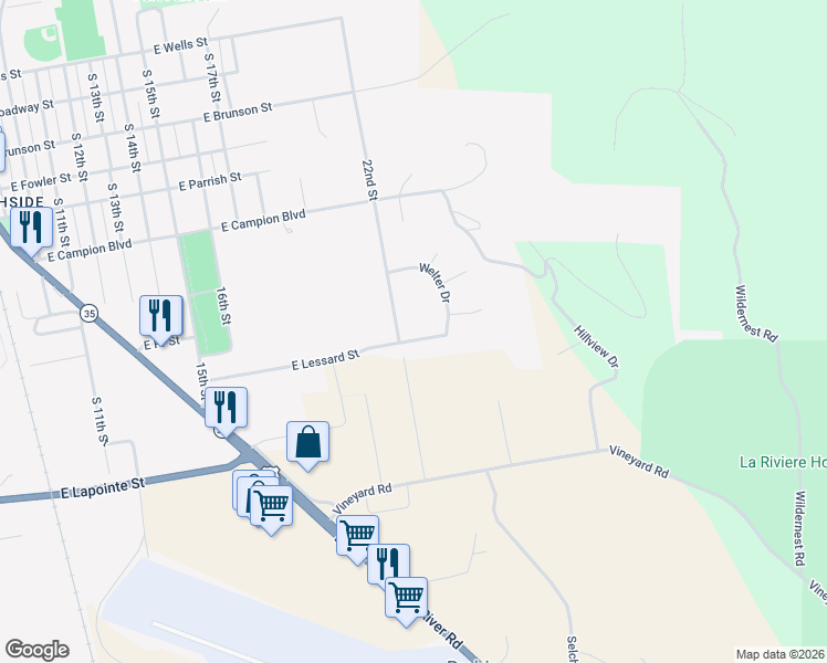 map of restaurants, bars, coffee shops, grocery stores, and more near 37260 Sand Burr Lane in Prairie du Chien