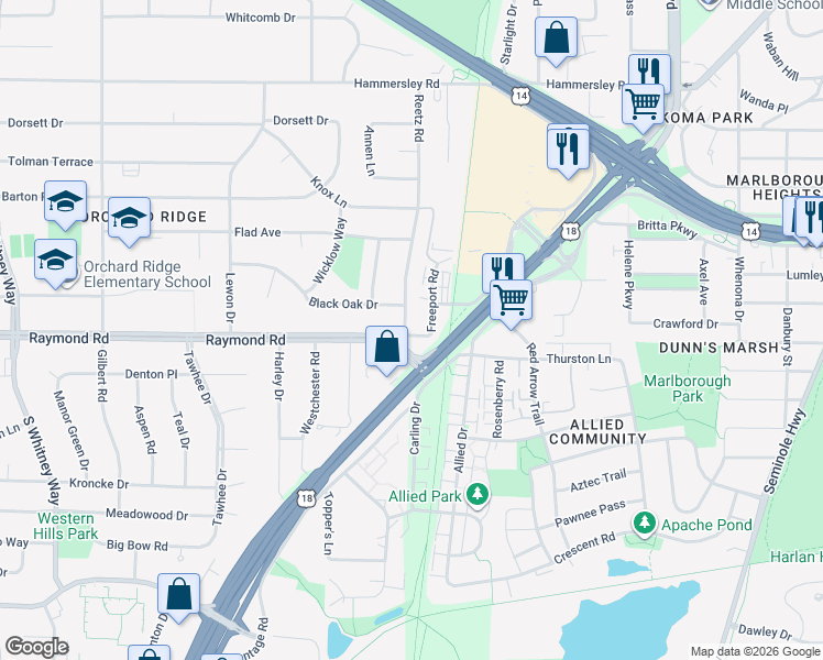 map of restaurants, bars, coffee shops, grocery stores, and more near 2015 Reetz Road in Madison