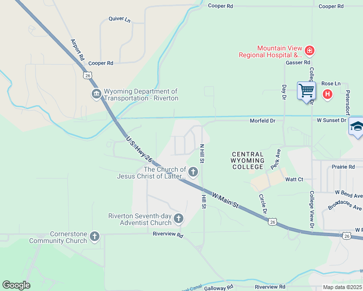 map of restaurants, bars, coffee shops, grocery stores, and more near 610 Dickinson Ave in Riverton