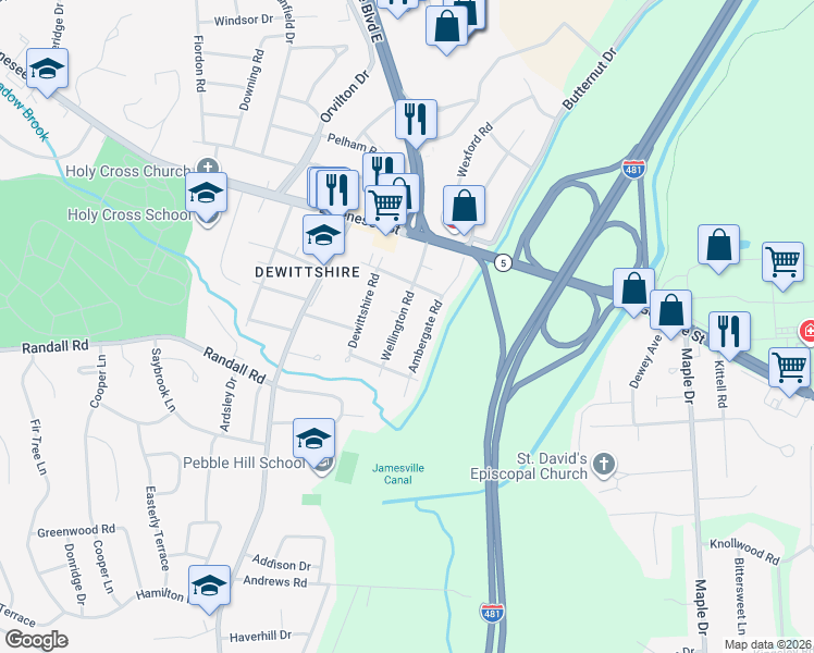 map of restaurants, bars, coffee shops, grocery stores, and more near 214 Ambergate Road in Syracuse