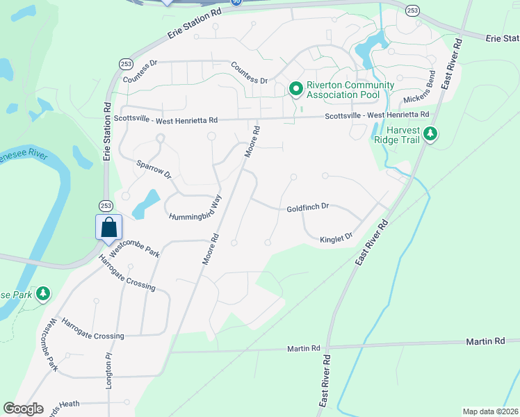 map of restaurants, bars, coffee shops, grocery stores, and more near 11 Goldfinch Drive in West Henrietta
