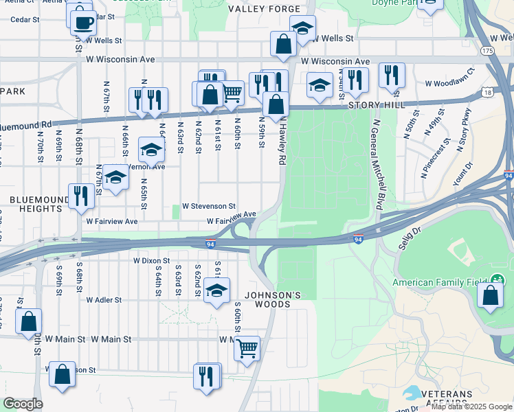 map of restaurants, bars, coffee shops, grocery stores, and more near 124 North 60th Street in Milwaukee