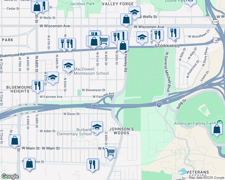 map of restaurants, bars, coffee shops, grocery stores, and more near 124 North 60th Street in Milwaukee